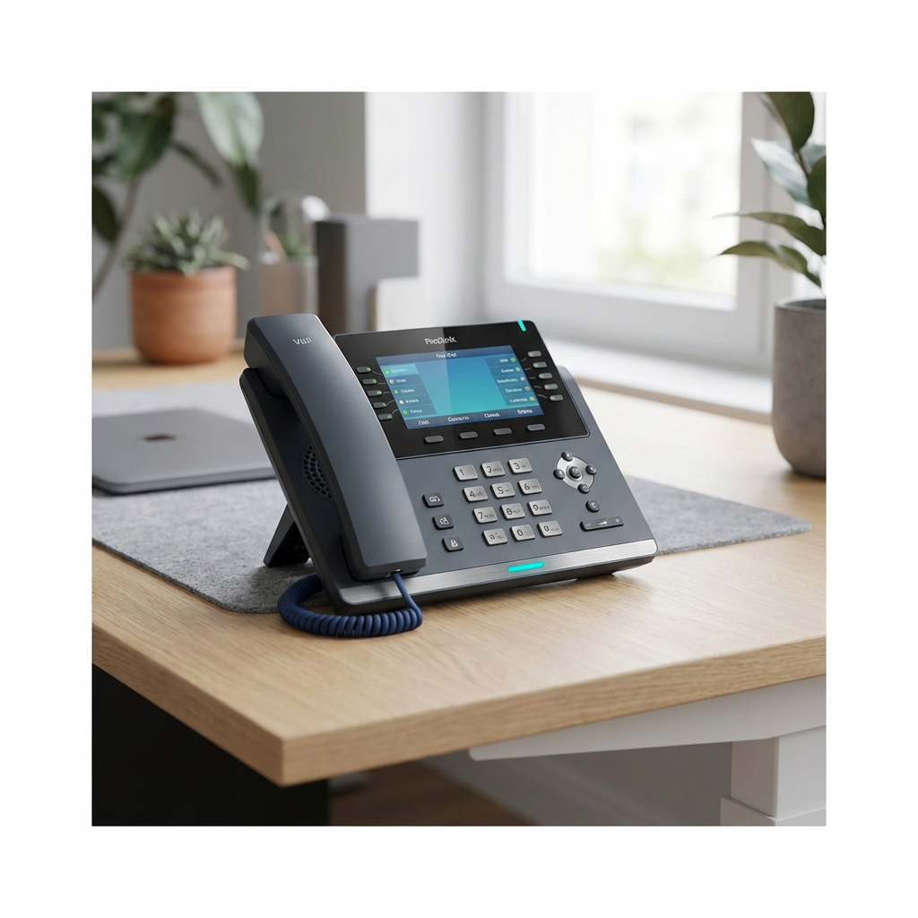 VoIP desk phone close-up for business calling