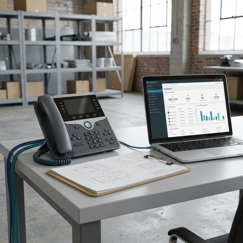 VoIP phone in warehouse for business communication